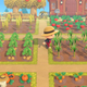 A screenshot of a villager with a thriving farm filled with the new crops from the Animal Crossing update.